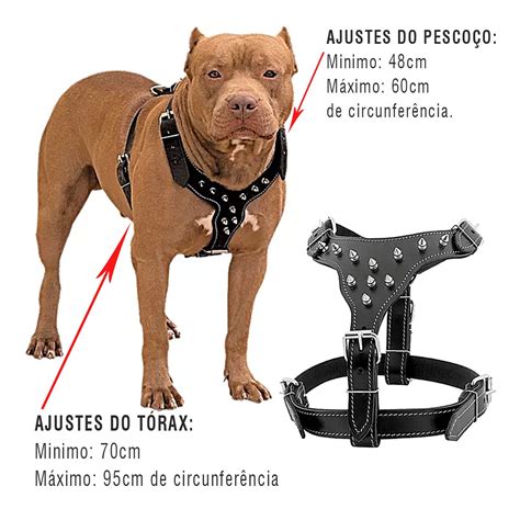 Coleira Peitoral Pitbull Rottweiler Guia Anti Pux O Peitoral De Couro