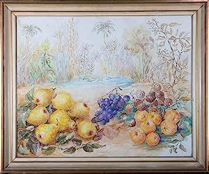 Th Century Watercolour Still Life Fruit In A Landscape Kunst