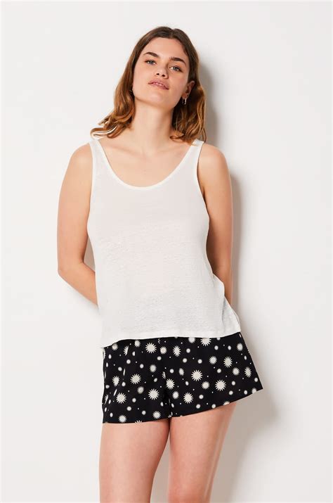 Printed Cotton Pajama Shorts Beryl Imp Fd Noir Etam