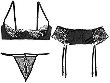 Oyolan Damen Dessous Set 3tlg Unterbrust BH Straps Gürtel String Tanga