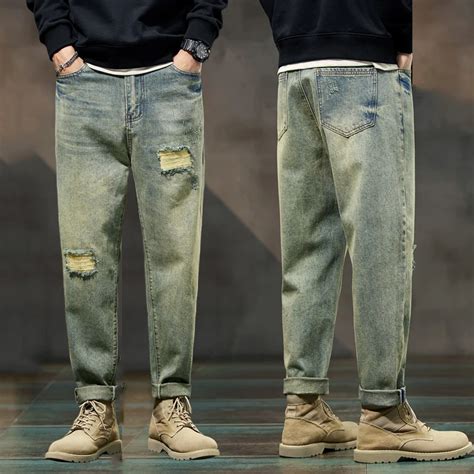 Pantalones Vaqueros Rasgados Holgados Para Hombre Ropa De Calle