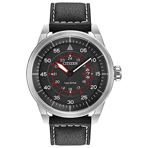 Citizen Eco Drive Avion Quartz Mens Watch Stainless Steel With Leather Strap Weekender Black