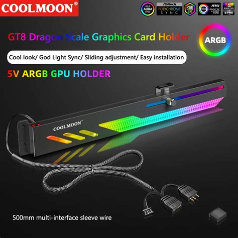 Coolmoon Gt8 Horizontal Gpu Support Argb Bracket Computer Video Card Stand Gpu Holder For Asus