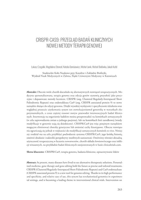 Pdf Crispr Cas Przegl D Bada Klinicznych Nowej Metody Terapii Genowej