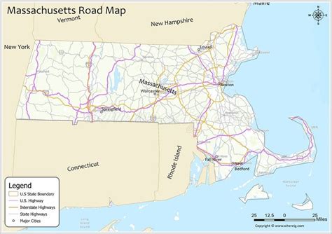 Massachusetts Road Map Check Road Network Of State Routes Us