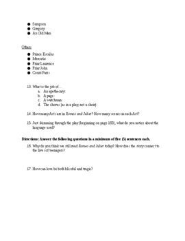 Romeo Juliet Pre Reading Scavenger Hunt By Heymrsdabb Tpt