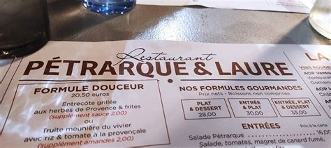 Menu Au Restaurant Pétrarque Et Laure Fontaine De Vaucluse