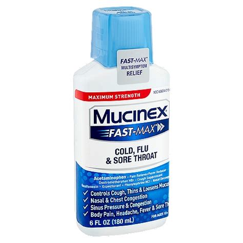 Mucinex Fast Max Maximum Strength Cold Flu And Sore Throat For Ages 12 Liquid