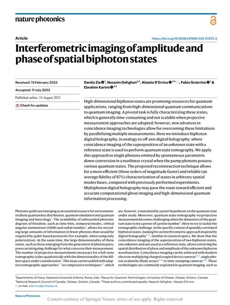 Pdf Interferometric Imaging Of Amplitude And Phase Of Spatial