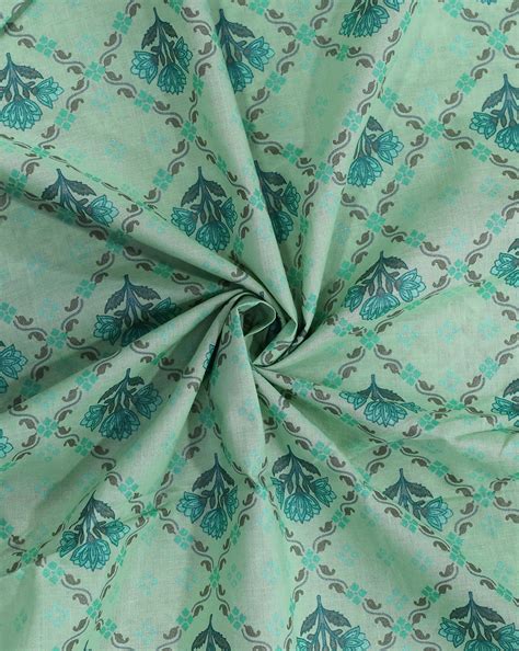 Light Green Floral Design Cotton Printed Fabric Sahni Fabs