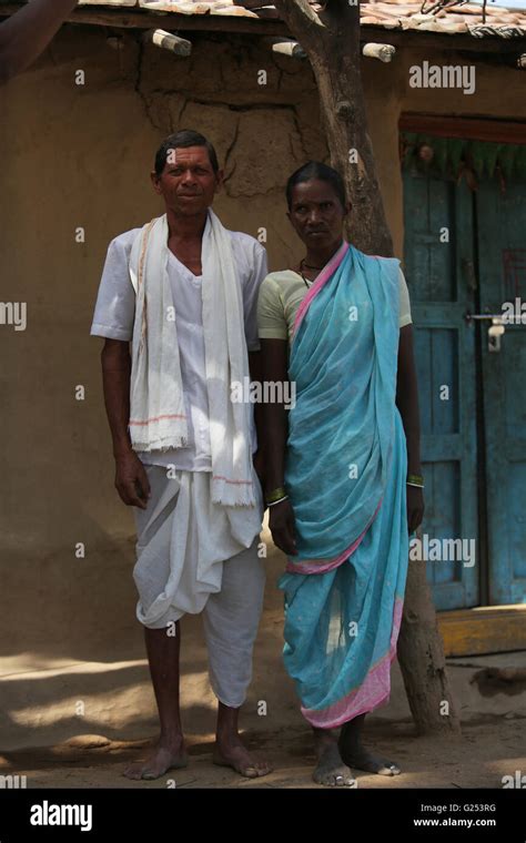 Kolam Tribe Tribal Couple Outside House Sonapur Village Post