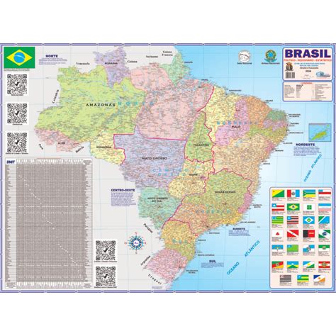 Mapa Brasil Politico Regional Rodoviário Poster Gigante Escolar dobrado