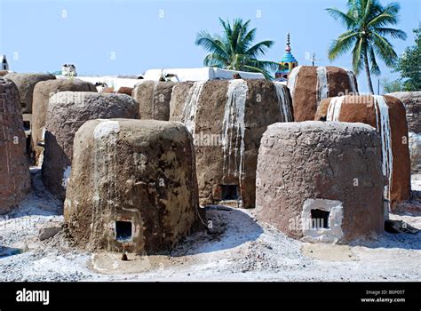 Mud ovens for making Chuna, Edible Lime, Karnataka, India Stock Photo ...