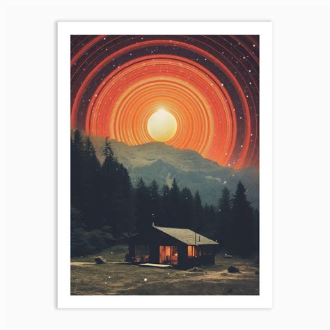 Cosmic cabin under a cosmic night sky Art Print by LXA Designs - Fy