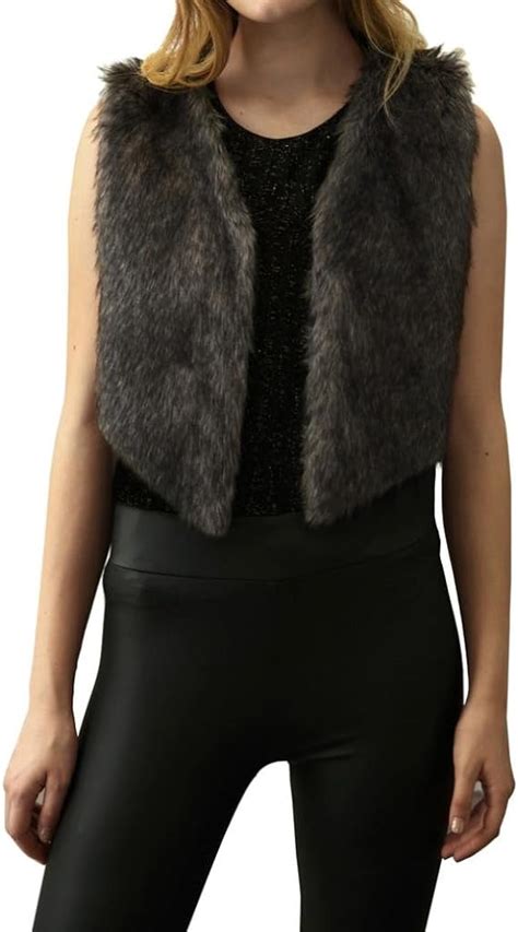 Misaky Womens Faux Fur Sleeveless Vest Waistcoat Jacket Coat Outwear T Idea Small Gray