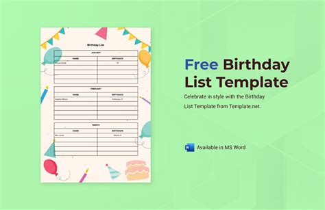 Free Birthday List Template Download In Word