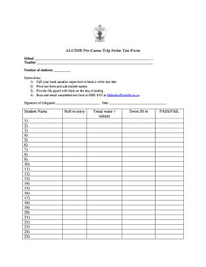 Fillable Online Alcdsb Pre Canoe Trip Swim Test Form Student Name Roll