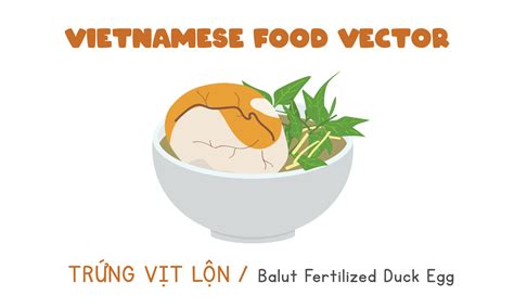 Vietnamese balut fertilized duck egg flat vector. Trung Vit Lon clipart cartoon. Asian food ...