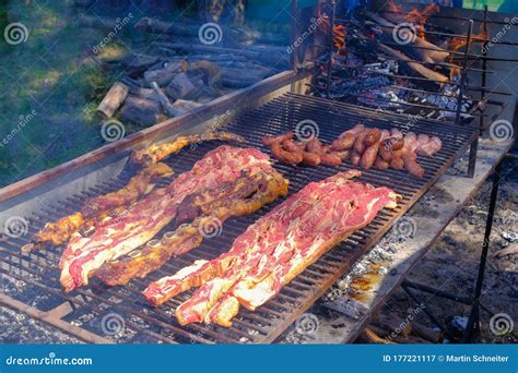 Typical Argentinean Asado Parillada BBQ on a Grill in Uruguay, Also Seen in Argentina, Brazil ...