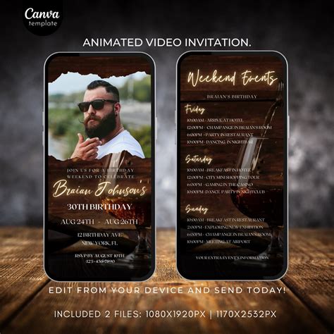 Animated Whiskey Themed Digital Surprise Party Invitation With Photo