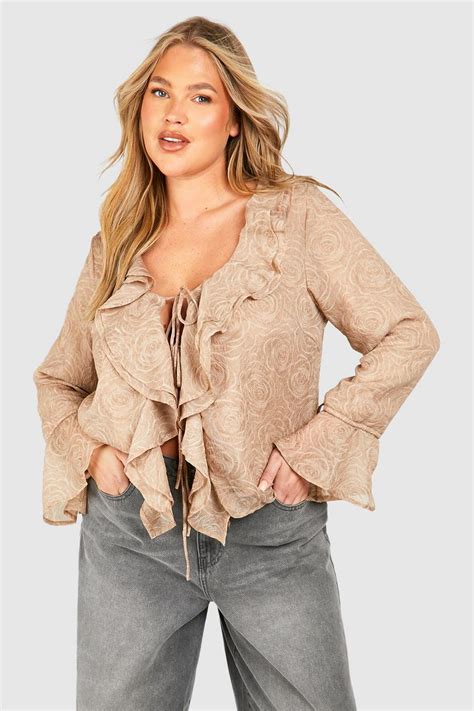 Plus Ruffle Rose Textured Blouse Boohoo Uk