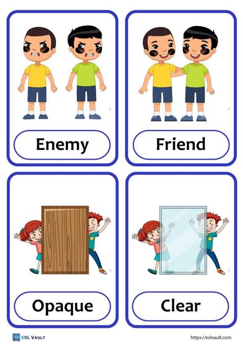 72 Free Printable Opposites Flashcards Esl Vault