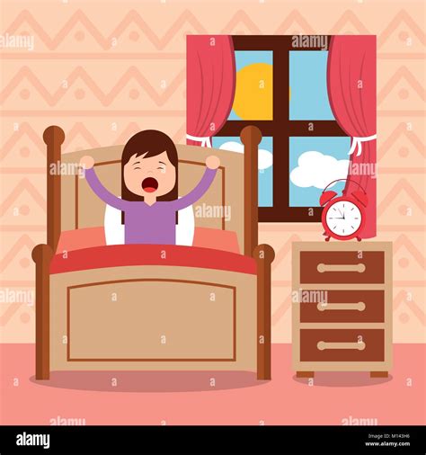 Girl In Bed Se R Veiller Le Matin Image Vectorielle Stock Alamy