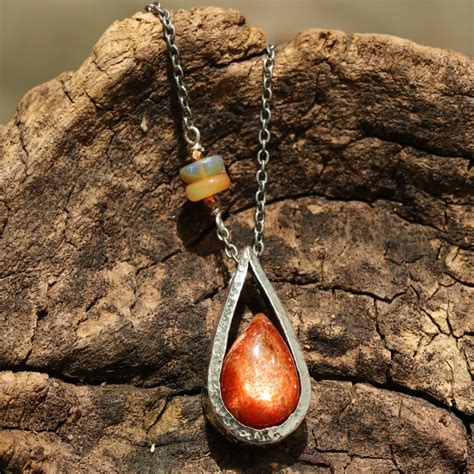 Silver Teardrop Pendant With Teardrop Cabochon Sunstone Gemstone Set In