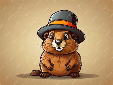 Premium AI Image | Vector groundhog with hat cartoon colored clipart