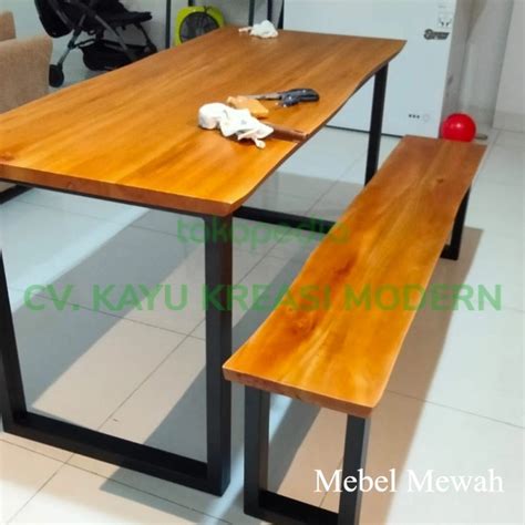 Jual Meja Makan Kayu Mahoni Kaki Besi Toko Mm Shopee Indonesia