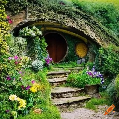 Photograph Of A Lush Cave With A Cozy Hobbit House On Craiyon