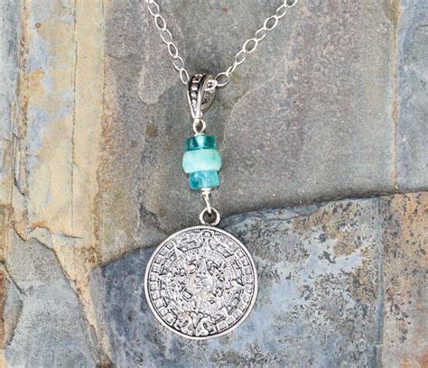 Mayan Calendar Necklace Amazonite Necklace Apatite Necklace Sterling