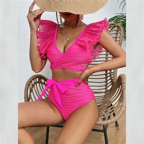 2025 New Sexy High Waist Ruffled Bikini Set Flounce Swimwear Women