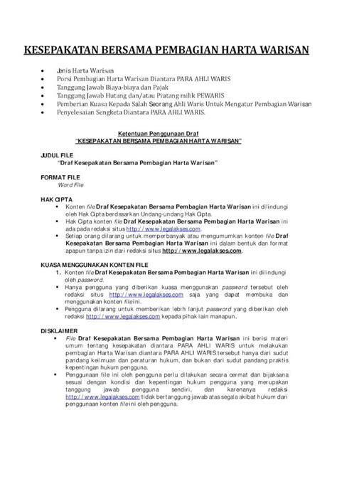 Pdf Draf Kesepakatan Bersama Pembagian Harta Warisan Dokumen Tips