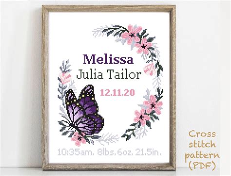 Birth Announcement Modern Cross Stitch Pattern Baby Etsy Modern