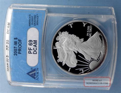 2007 W Anacs Pf69 Deep Cameo Silver Eagle With Purple Tone Gem 69 Dcam