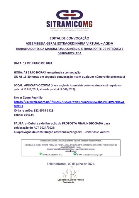 Marlim Azul Act Convoca O Para Age Virtual Sitramico Mg