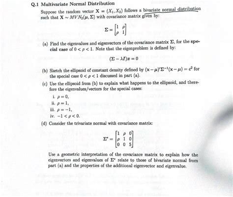 Solved Q Multivariate Normal Distribution Vector X X Xz Follows