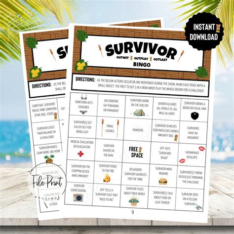 Survivor Printable Bingo Game Survivor Download Viewing Party Game Survivor Digital