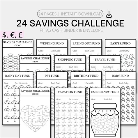 Printable A Savings Challenge Bundle A Cash Envelope Inserts A