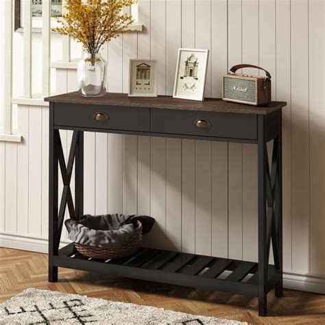 Choochoo Farmhouse Console Table With Drawer For Entryway Narrow Long