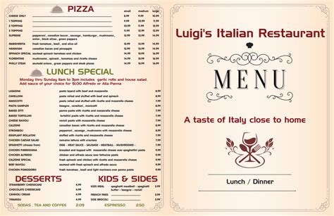 Menu Gallery Luigi’s Italian Restaurant In Angleton Tx