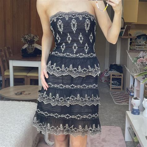 Wednesday Addams Inspired Black And Nude Lace Midi Depop