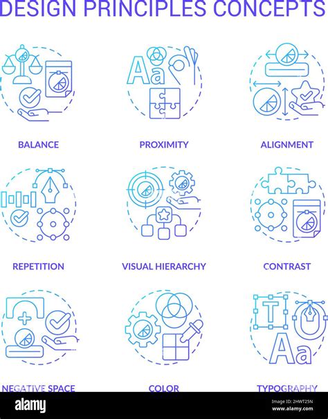 Design Principles Blue Gradient Concept Icons Set Stock Vector Image