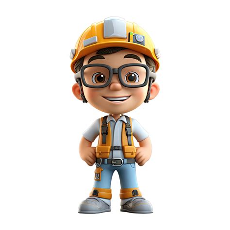 D Cartoon Engineer On Transparent Background Png