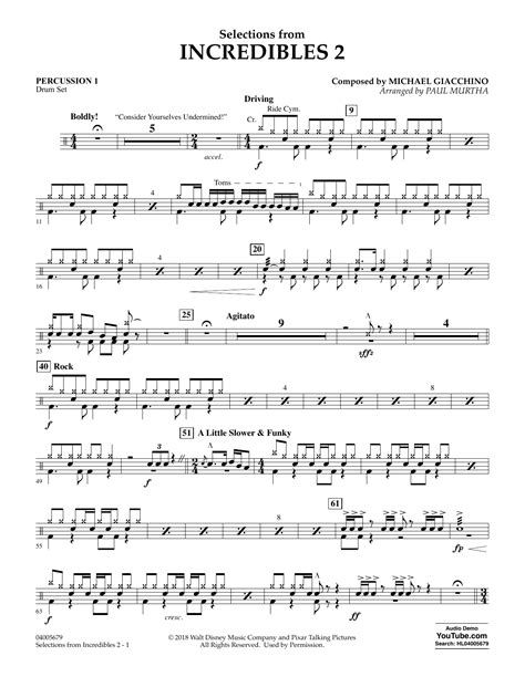 Selections From Incredibles 2 Arr Paul Murtha Percussion 1 By Michael Giacchino Sheet Music