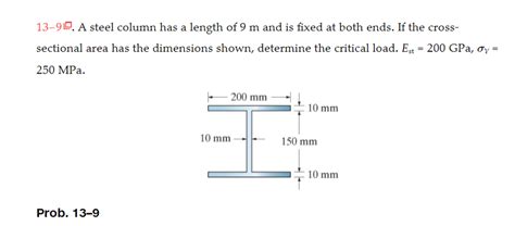 Solved A Steel Column Has A Length Of M And Is Chegg