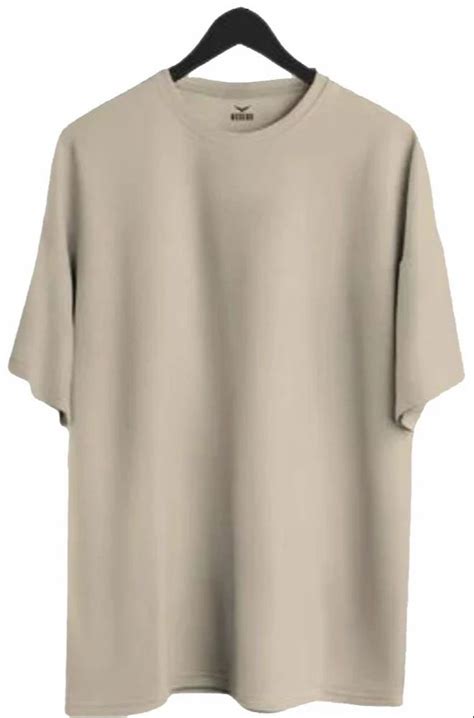 Round Light Grey Men Cotton Plain Oversized T Shirts Half Sleeves At