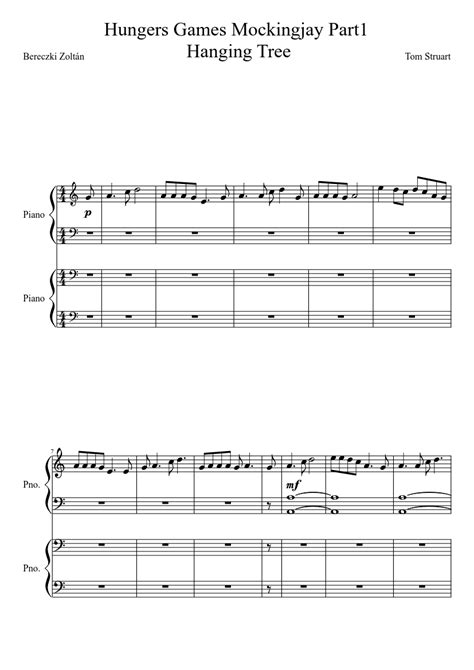 Hungers Game Mockingjay Part1 Hanging Tree Sheet Music For Piano Piano Duo