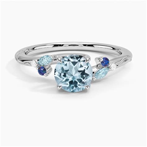 Aquamarine Camellia Indigo Milgrain Ring In K White Gold